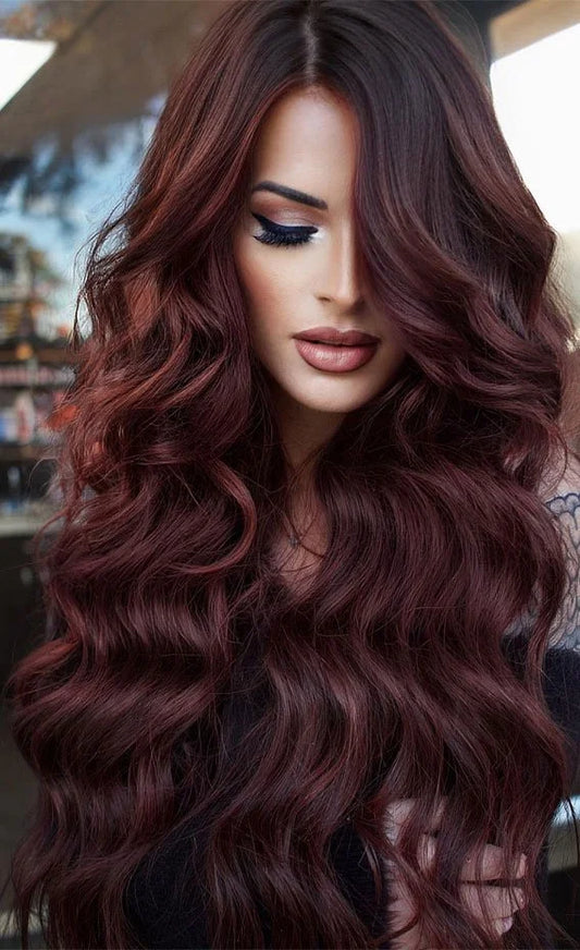 Rich red and chocolate fall hair color